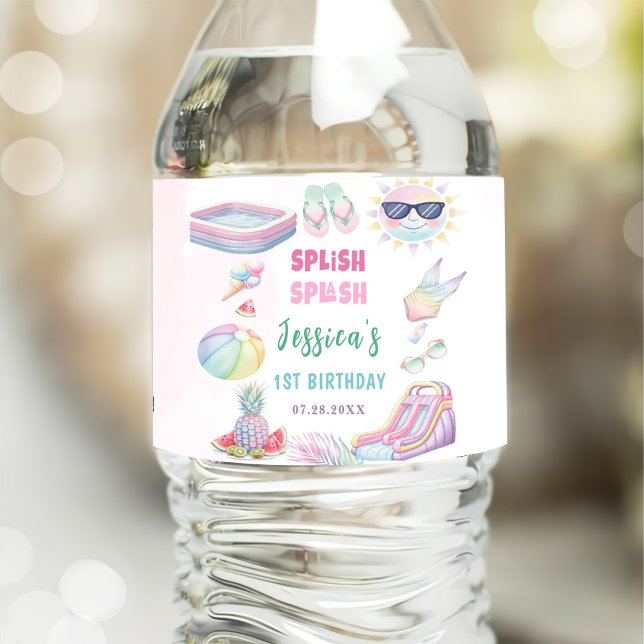 Étiquette Pour Bouteilles D'eau Summer Waterslide Girl Birthday Party (Créateur téléchargé)