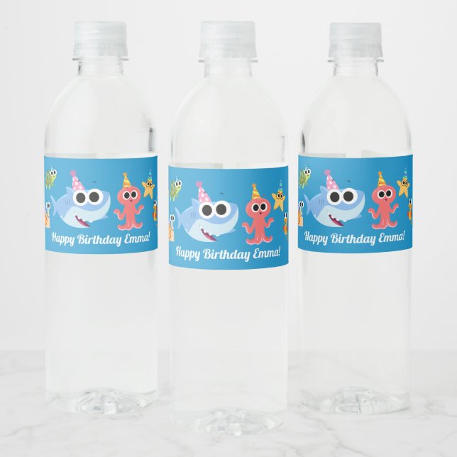 Étiquette Pour Bouteilles D'eau Super simple | Finny Shark Confetti Anniversaire (Bouteilles)
