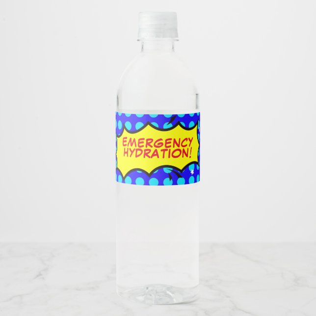 Étiquette Pour Bouteilles D'eau Superhero parti URGENCE Hydratation (Devant)