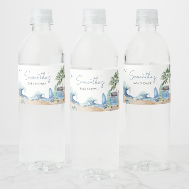 Étiquette Pour Bouteilles D'eau Surf Baby shower de plage (Bouteilles)