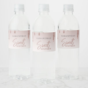 Étiquette Pour Bouteilles D'eau Sweet 16 Rose Gold Parties scintillant Script fête