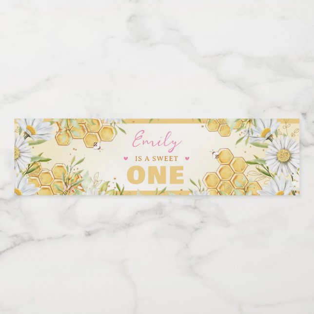 Étiquette Pour Bouteilles D'eau Sweet One Bumblebee 1ère Fête d'Anniversaire (Étiquettes simples)