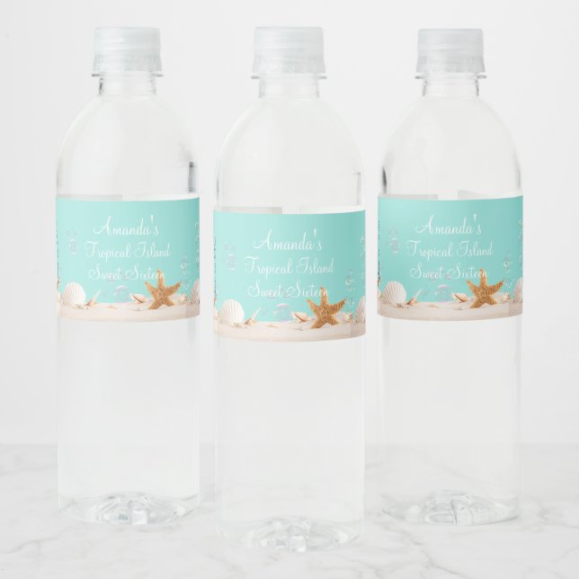 Étiquette Pour Bouteilles D'eau Sweet sixteen Beach Sand L'île tropicale (Bouteilles)
