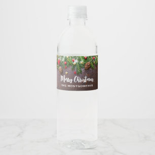 Étiquette Pour Bouteilles D'eau Table de Noël rustique avec Pine & Snow