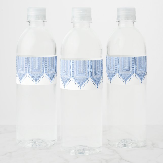 Étiquette Pour Bouteilles D'eau Tatreez Palestinien Imprimé En Bleu (Bouteilles)