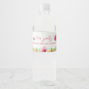 Étiquette Pour Bouteilles D'eau Tea Party à l'aquarelle rose