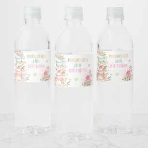 Étiquette Pour Bouteilles D'eau Tea Party Anniversaire Fille Rose & Or Floral Par 