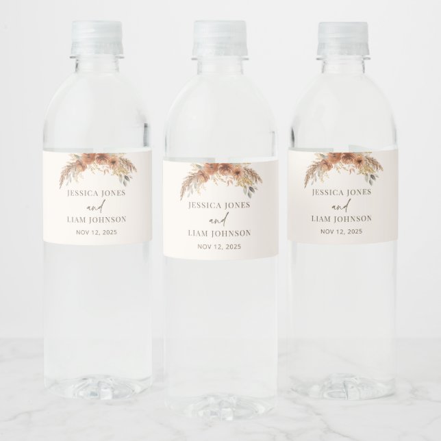 Étiquette Pour Bouteilles D'eau Terracotta Rustique Automne Floral Mariage Faveurs (Bouteilles)