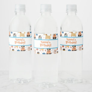 Étiquette Pour Bouteilles D'eau Thème d'anniversaire du chien de caricature mignon