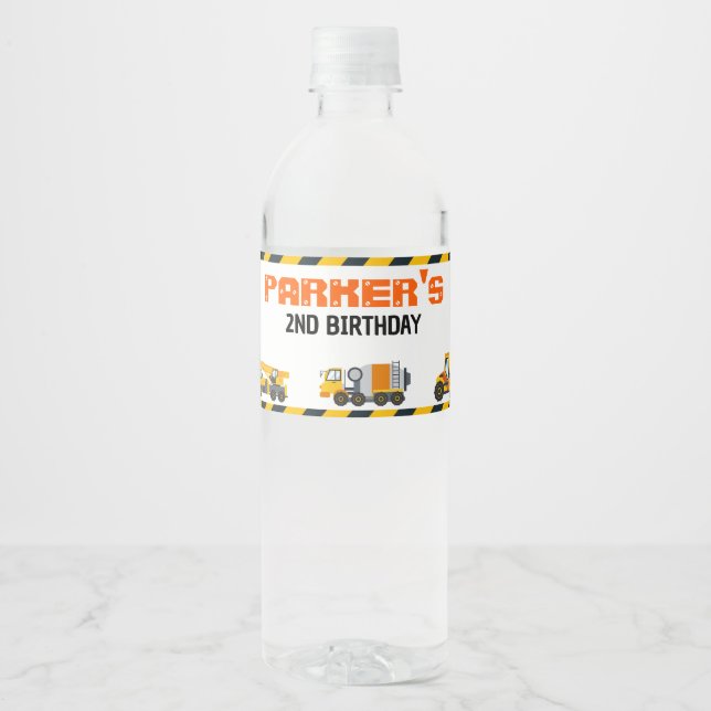Étiquette Pour Bouteilles D'eau Thème de construction mignonne Fête d'anniversaire (Devant)