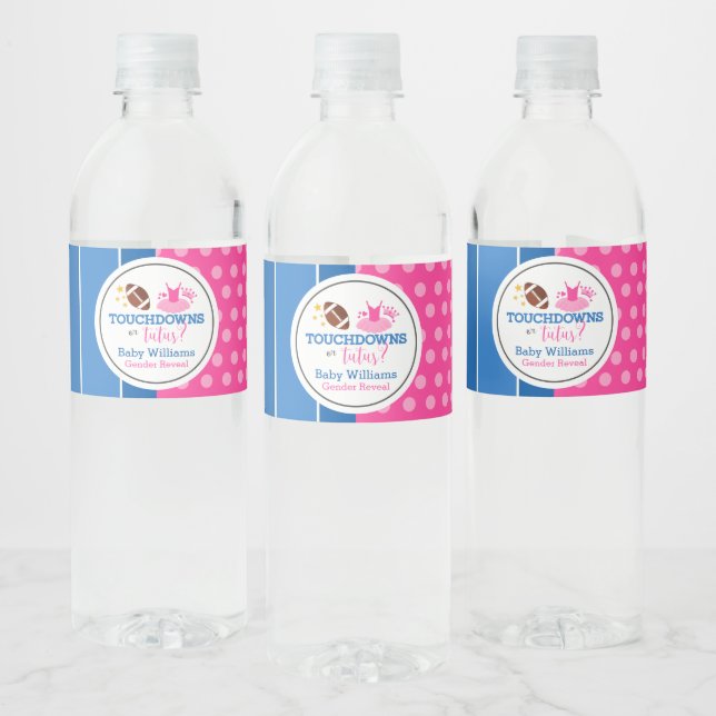 Étiquette Pour Bouteilles D'eau Touchdowns ou Tutus Pink Blue Genre Reveal Party (Bouteilles)