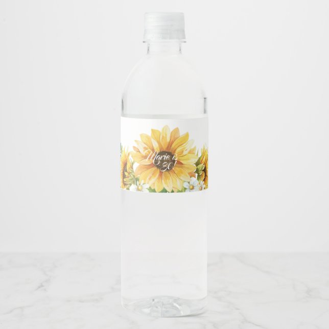 Étiquette Pour Bouteilles D'eau Tournesol à l'aquarelle (Devant)