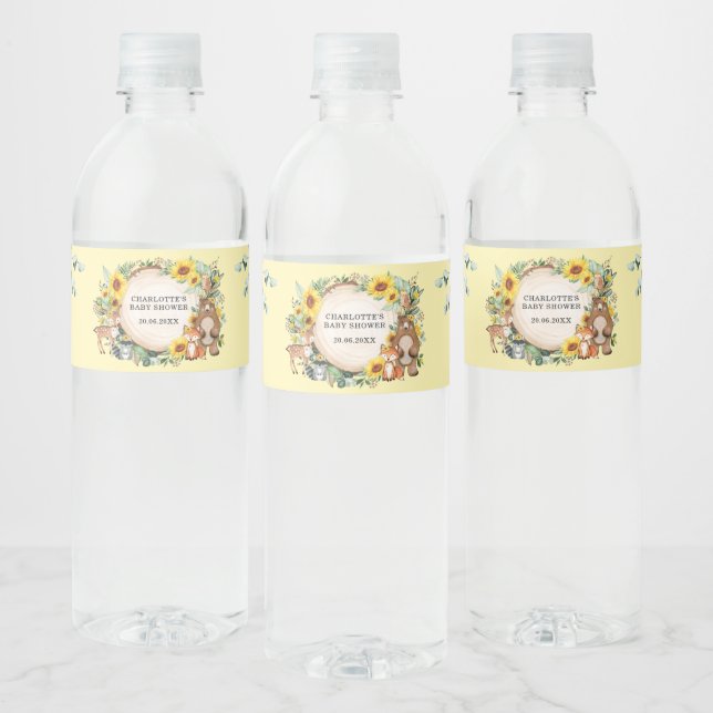 Étiquette Pour Bouteilles D'eau Tournesol Vert Bois Baby shower Faveurs (Bouteilles)