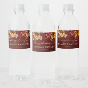 Étiquette Pour Bouteilles D'eau tournesols rose mariage de automne bordeaux merci