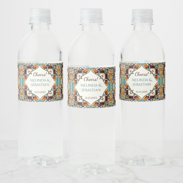 Étiquette Pour Bouteilles D'eau Turquoise brun talavera bridesservatrices cadeaux  (Bouteilles)
