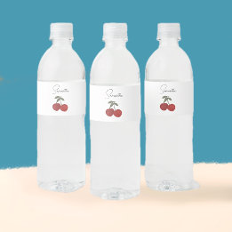 Étiquette Pour Bouteilles D'eau Two Red Cherries Illustration | Cute Fruit Art 