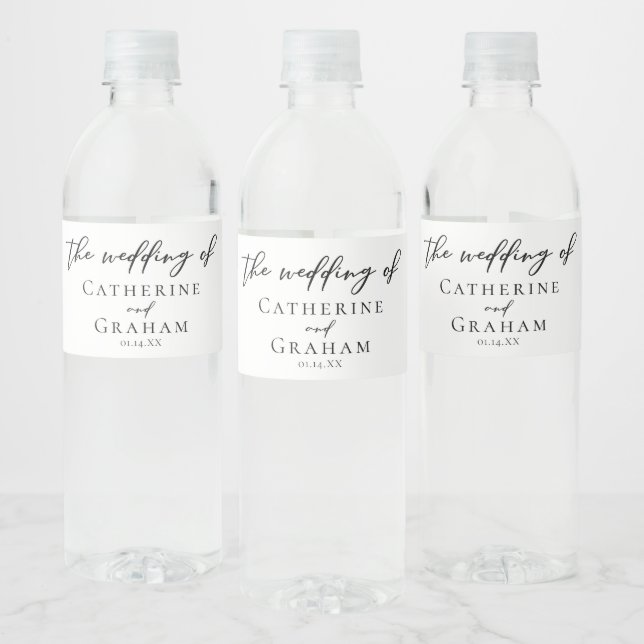 Étiquette Pour Bouteilles D'eau Typographie noire simple Mariage moderne personnal (Bouteilles)