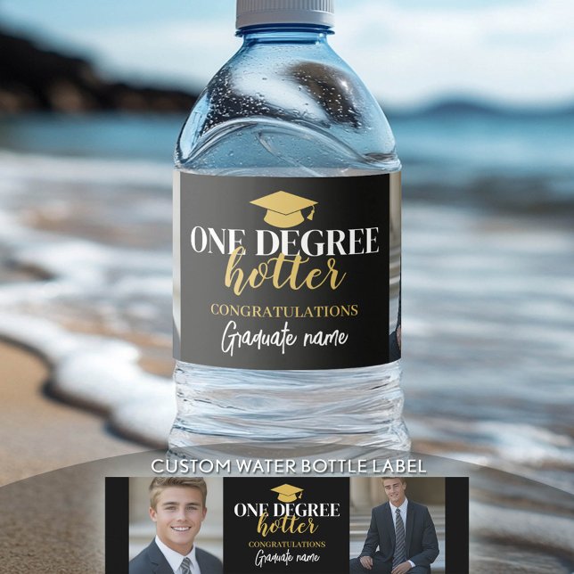 Étiquette Pour Bouteilles D'eau Un degré Hotter - Black Gold - Graduation (Custom Graduation Water Bottle Label)