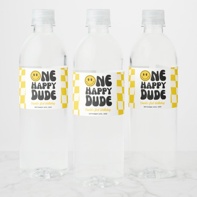 Étiquette Pour Bouteilles D'eau Un joyeux Mec Sourire Visage premier anniversaire (Bouteilles)