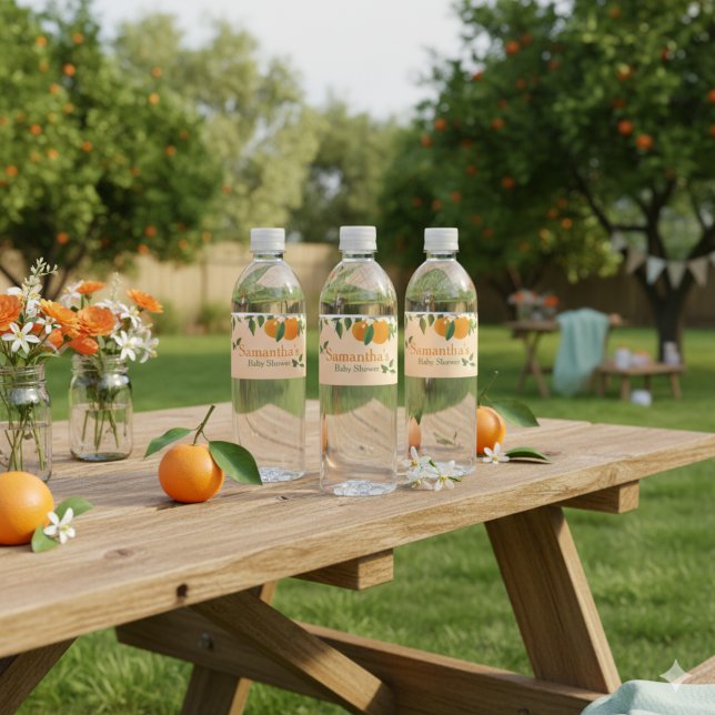 Étiquette Pour Bouteilles D'eau Un Petit Baby shower Orange Cutie (Créateur téléchargé)