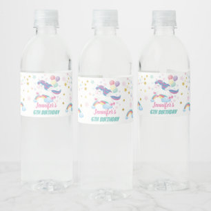 Étiquette Pour Bouteilles D'eau Unicorn Pastel Rainbow Baby shower d'anniversaire