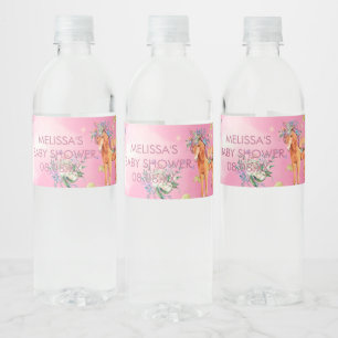 Étiquette Pour Bouteilles D'eau Unicornes et papillons aquarelle rose