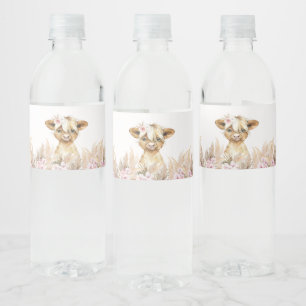 Étiquette Pour Bouteilles D'eau Vache rose Florale Highland