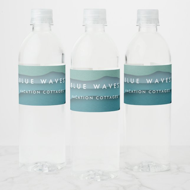 Étiquette Pour Bouteilles D'eau Vagues d'océan bleu moderne (Bouteilles)