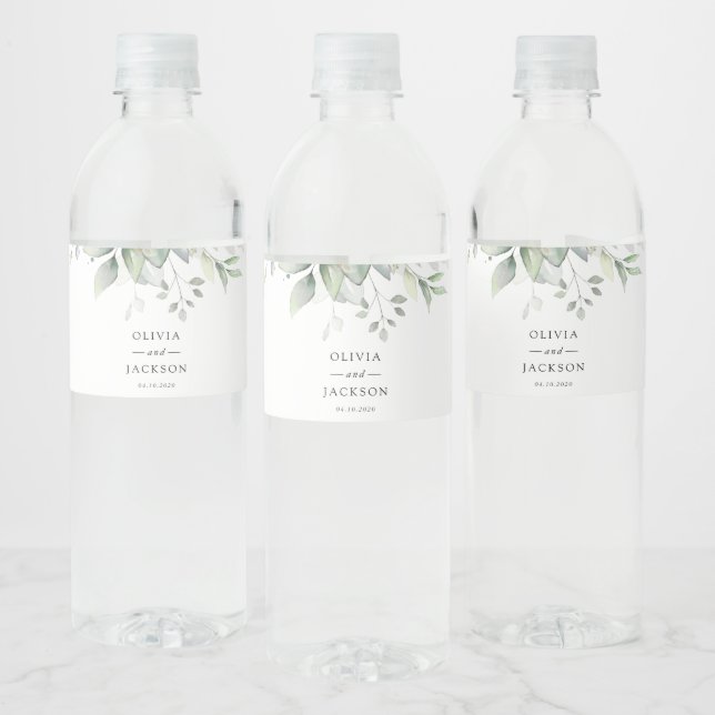Étiquette Pour Bouteilles D'eau Verdure, Feuilles d'Eucalyptus, Mariage botanique (Bouteilles)