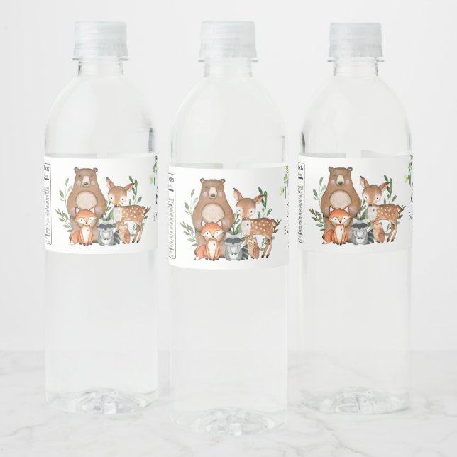 Étiquette Pour Bouteilles D'eau Verdure rustique Chic Bois Animaux Baby shower (Bouteilles)