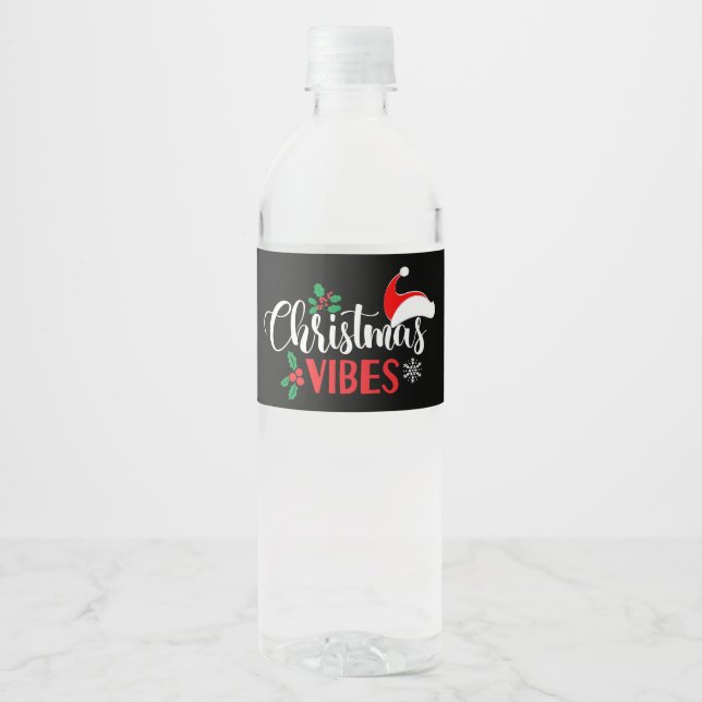 Étiquette Pour Bouteilles D'eau Vibes de Noël (Devant)