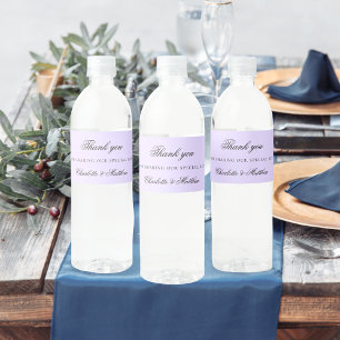 Étiquette Pour Bouteilles D'eau Violet lavande élégant script mariage merci