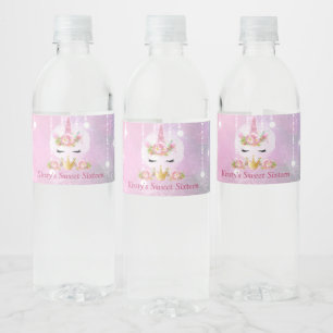 Étiquette Pour Bouteilles D'eau Visage de licorne mignon Fleurs roses Sweet Sixtee