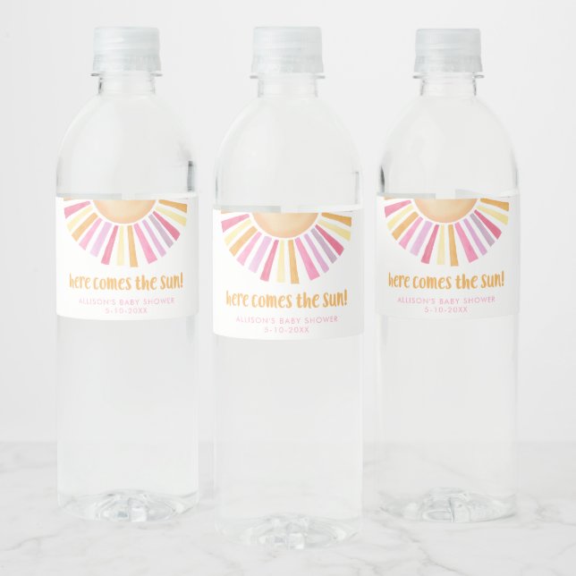 Étiquette Pour Bouteilles D'eau Voici le soleil soleil soleil baby shower fille (Bouteilles)