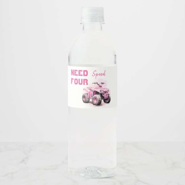 Étiquette Pour Bouteilles D'eau VTT rose anniversaire modifiable (Devant)