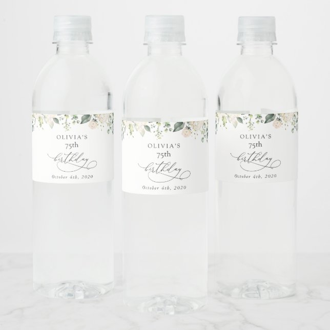 Étiquette Pour Bouteilles D'eau White Flowers, Cream Flowers, Boho, Birthday (Bouteilles)