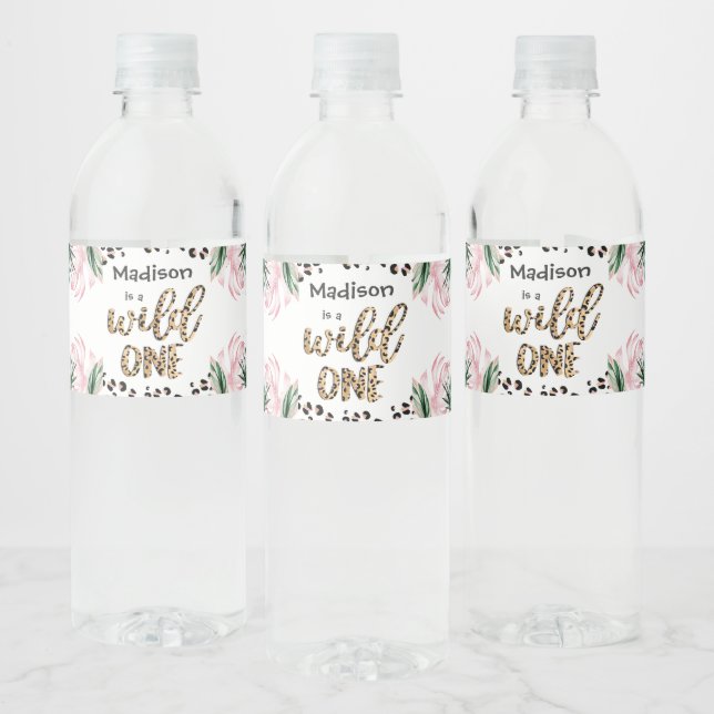 Étiquette Pour Bouteilles D'eau Wild One Birthday Empreinte de léopard Wild Jungle (Bouteilles)
