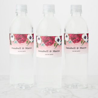 Étiquette Pour Bouteilles D'eau Wine Red White Floral 