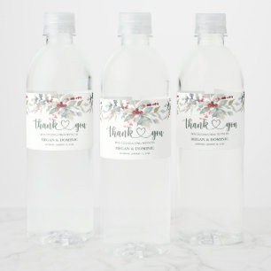 Étiquette Pour Bouteilles D'eau Winter Greenery Red Berry Mariage de Noël