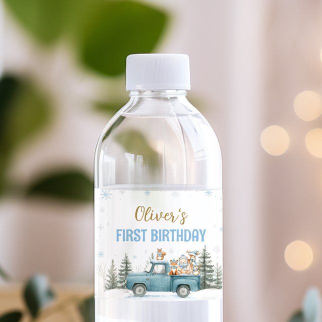 Étiquette Pour Bouteilles D'eau Winter Woodland Birthday Party Water Bottle Label (Créateur téléchargé)