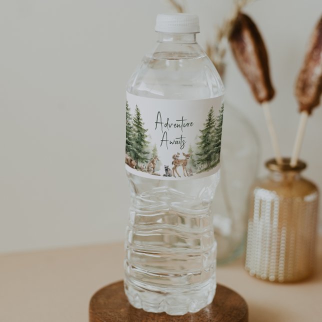 Étiquette Pour Bouteilles D'eau Woodland Animals Adventure Await Baby shower (Créateur téléchargé)