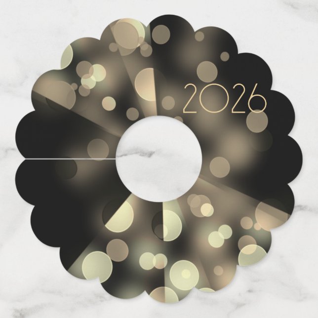Étiquette Pour Verre De Vin 2026 new year with golden bubbles (Devant)
