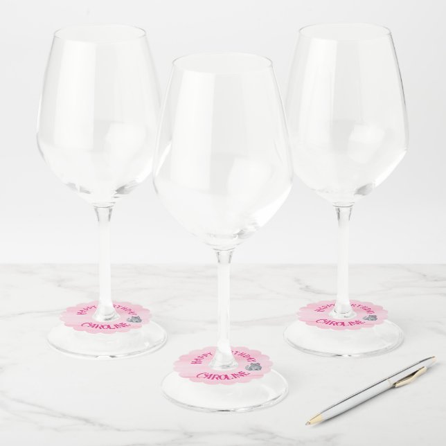 Étiquette Pour Verre De Vin 50 & Fabulous Chat, rose et gris, 50e anniversaire (Lot)