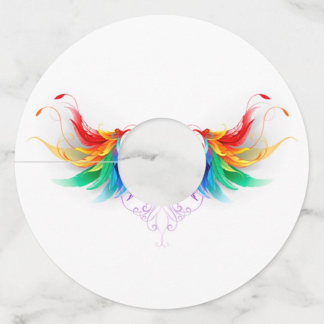 Étiquette Pour Verre De Vin Ailes fluffy arc-en-ciel (Devant)