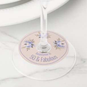 Étiquette Pour Verre De Vin Anniversaire personnalisé Nom Date Floral Wild Ros