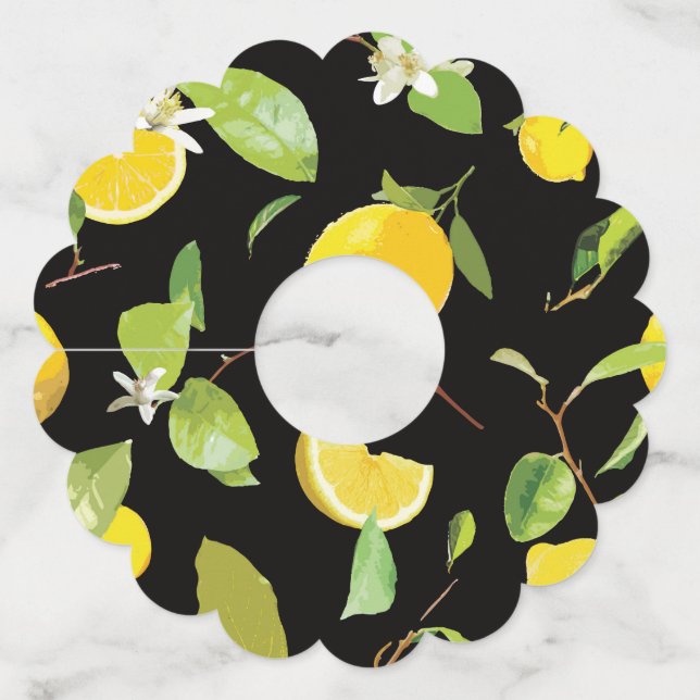 Étiquette Pour Verre De Vin Aquarelle Citron et Feuille (Devant)