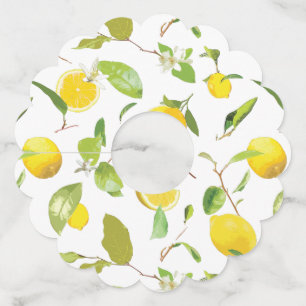 Étiquette Pour Verre De Vin Aquarelle Citron et Feuilles 2