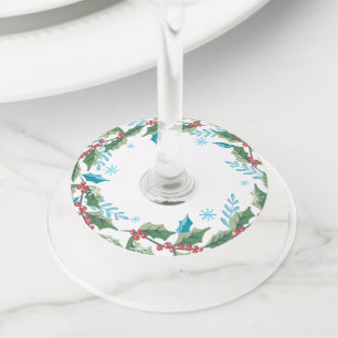 Étiquette Pour Verre De Vin Aquarelle Holly Foliage Vacances