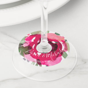 Étiquette Pour Verre De Vin Balise Cerise Aquarelle Florale Mariage Vin Verre