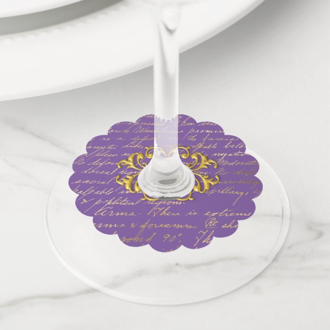 Étiquette Pour Verre De Vin Balise Golden Manuscript Wine Glass (De près)